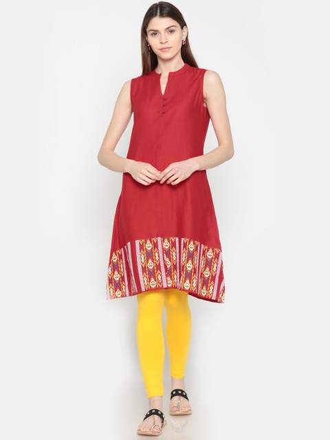 

Karigari Women Red Yoke Design A-Line Kurta