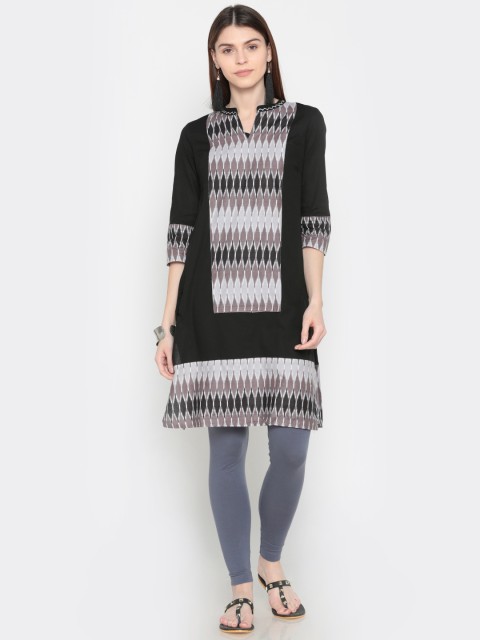 

Karigari Women Black & Grey Printed Straight Kurta