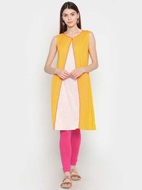 

Karigari Women Yellow Printed A-Line Kurta