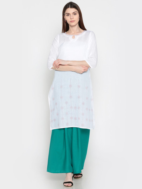 

Karigari Women White Printed A-Line Kurta