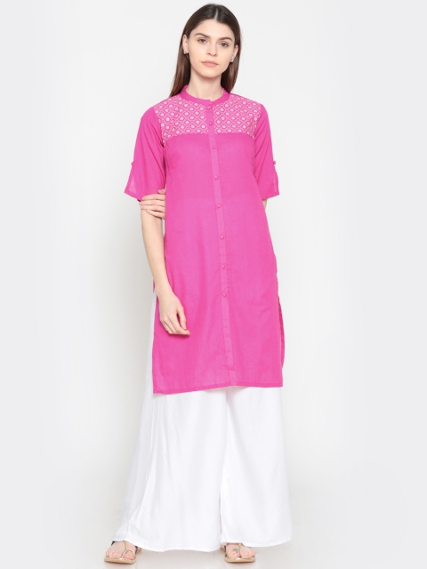 

Karigari Women Pink Printed A-Line Kurta