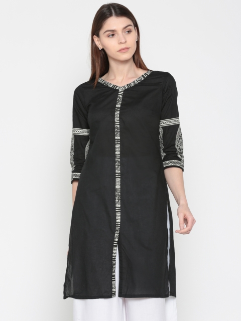 

Karigari Women Black Solid Straight Kurta