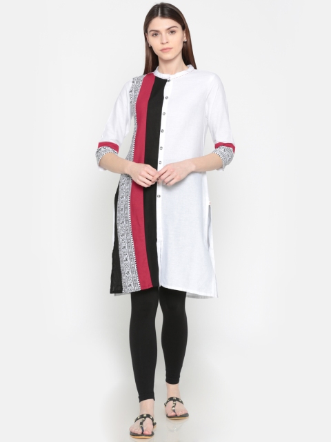 

Karigari Women White & Black Printed Straight Kurta