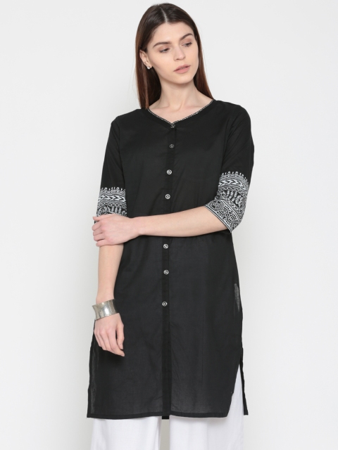 

Karigari Women Black Solid Straight Kurta