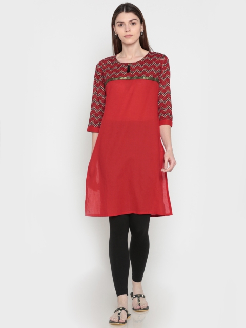 

Karigari Women Red Yoke Design Straight Kurta