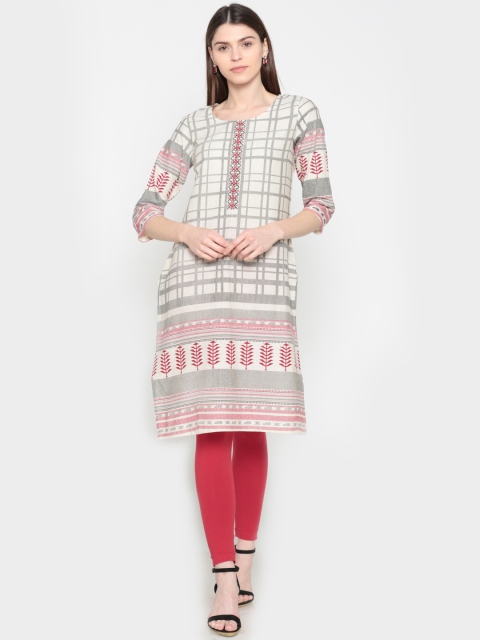 

Karigari Women White Printed Straight Kurta, Off white