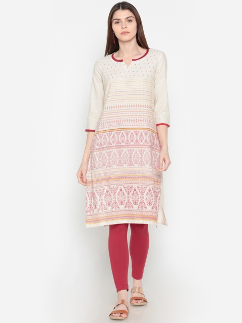 

Karigari Women Off-White & Red Printed Straight Kurta