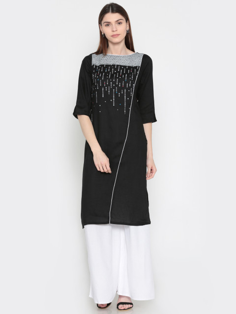 

Karigari Women Black Yoke Design Straight Kurta