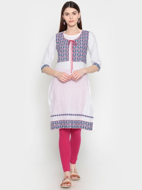 

Karigari Women White Yoke Design Straight Kurta