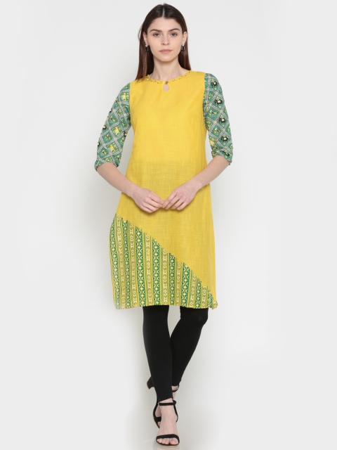 

Karigari Women Yellow Printed Straight Kurta