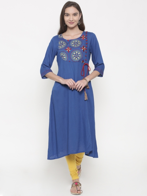 

Anahi Women Blue Yoke Design A-Line Angrakha Kurta