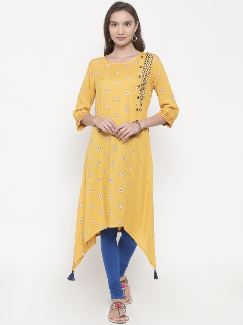 

Anahi Women Yellow Printed A-Line Kurta