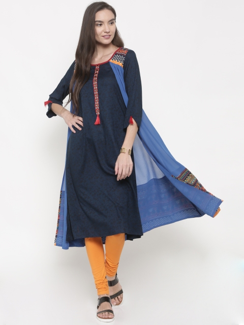 

Anahi Women Navy Blue Solid A-Line Layered Kurta