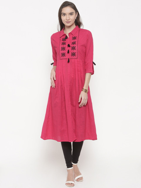

Anahi Women Pink Solid A-Line Kurta