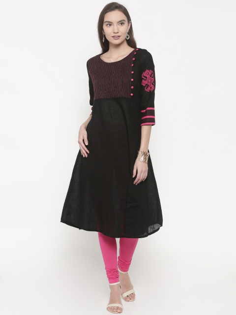 

Anahi Women Black Embroidered A-Line Kurta