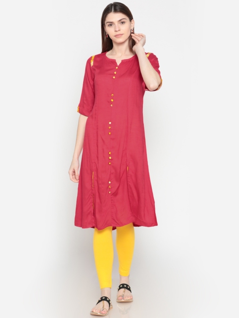 

Karigari Women Red Solid A-Line Kurta