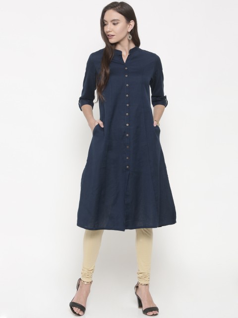 

Anahi Women Navy Blue Solid A-Line Kurta
