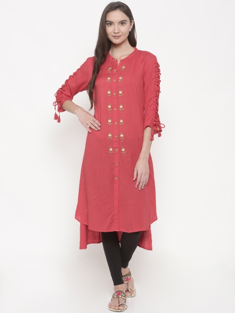 

Anahi Women Coral Pink Embroidered A-Line Kurta