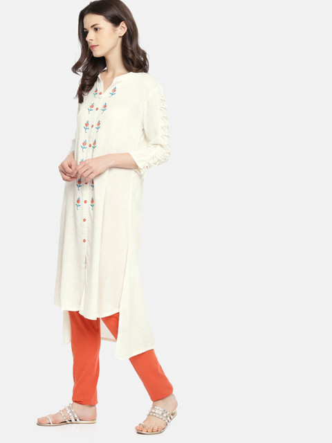 

Anahi Women Cream-Coloured Embroidered A-Line Kurta