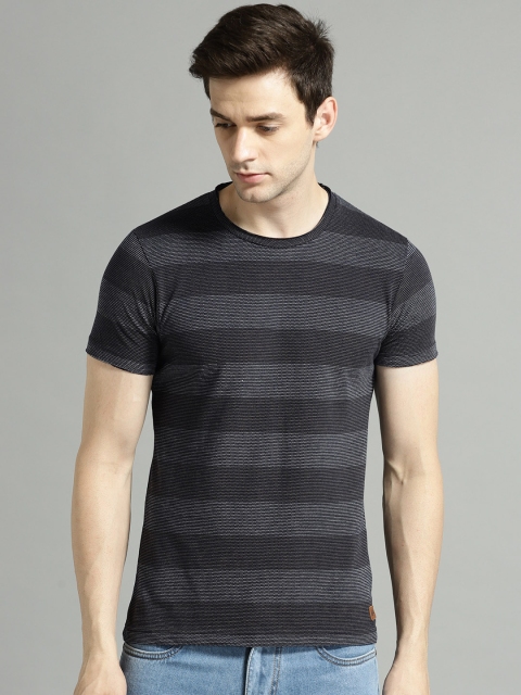 

Roadster Men Charcoal Grey Striped Round Neck T-shirt