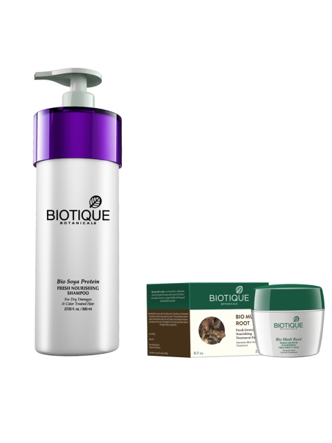 

Biotique Unisex Nourishing Treatment Pack & Soya Protein Fresh Nourishing Shampoo Set, White
