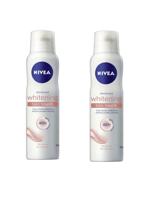 

Nivea Women Pack of 2 Whitening Talc Touch Deodorant 150 ml, White