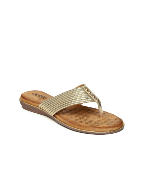 

CERIZ Women Gold-Toned Solid Synthetic Open Toe Flats