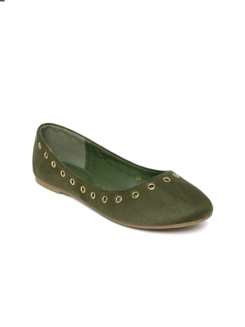 

CERIZ Women Olive Green Solid Synthetic Ballerinas
