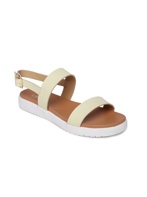 

CERIZ Women Beige Solid Synthetic Open Toe Flats
