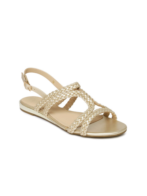 

CERIZ Women Gold-Toned Solid Synthetic Open Toe Flats
