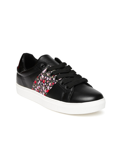 

CERIZ Women Black & Pink Floral Print Sneakers