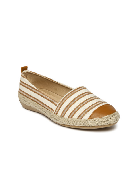 

CERIZ Women Tan Brown & Off-White Striped Espadrilles