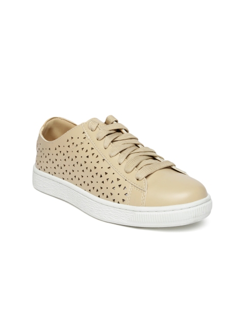 

CERIZ Women Beige Laser-Cut Sneakers