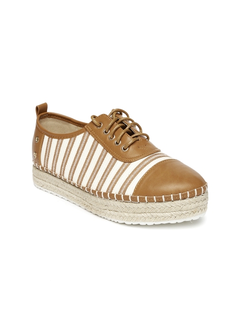 

CERIZ Women Tan Brown & Off-White Striped Sneakers