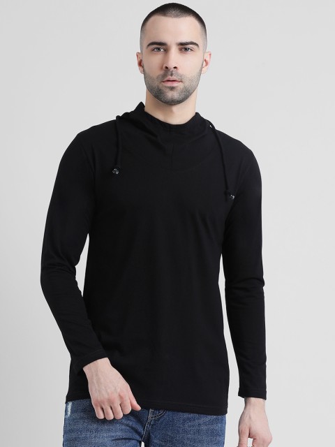 

Tinted Men Black Solid Hood Slim Fit T-shirt