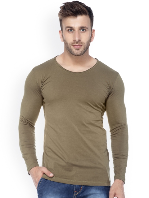 

Tinted Men Olive Green Solid Round Neck Slim Fit T-shirt