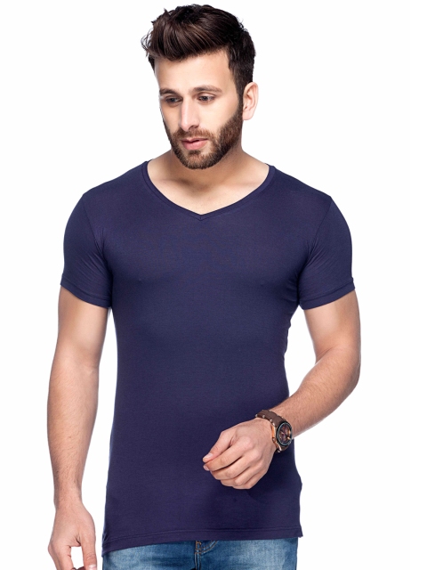 

Tinted Men Navy Blue Solid V-Neck T-shirt