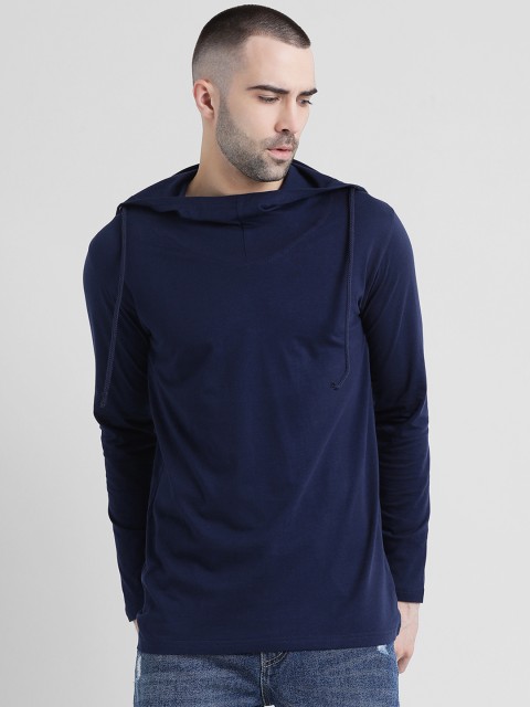 

Tinted Men Navy Blue Solid Hood Slim Fit T-shirt