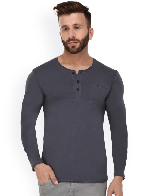 

Tinted Men Grey Solid Henley Neck T-shirt