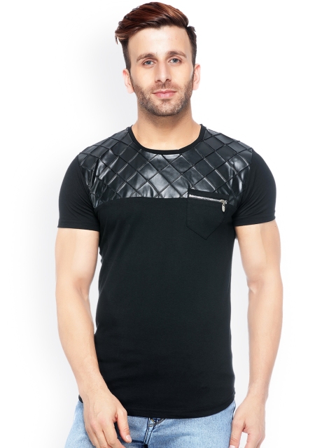 

Tinted Men Black Self Design Round Neck Slim Fit T-shirt