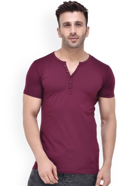 

Tinted Men Burgundy Solid Henley Slim Fit Neck T-shirt