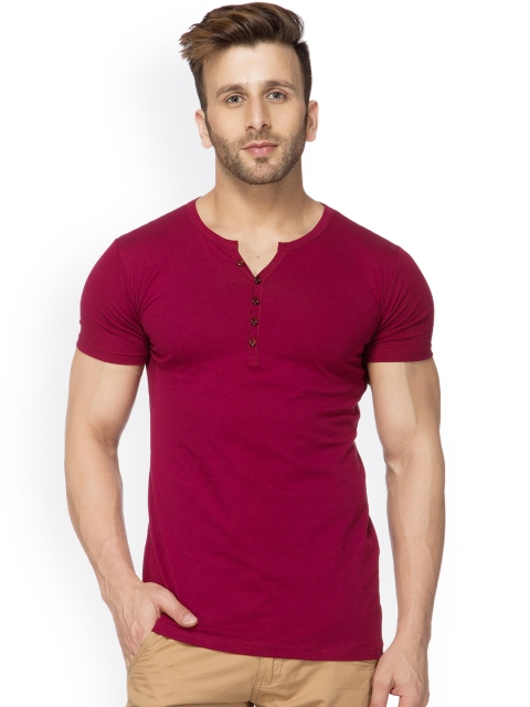 

Tinted Men Maroon Solid Henley Neck Slim Fit T-shirt