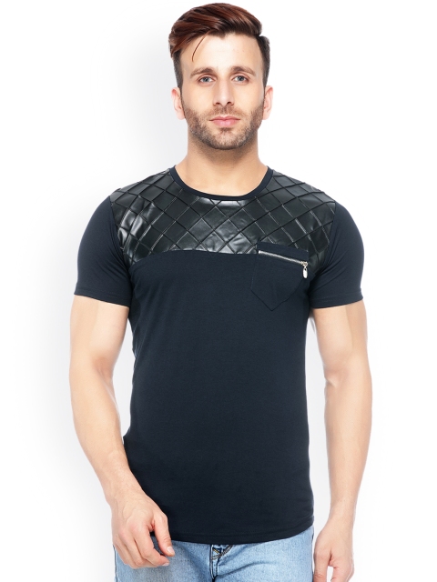 

Tinted Men Navy Blue Self Design Round Neck Slim Fit T-shirt