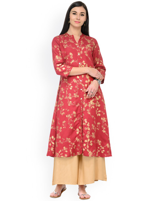

Varanga Women Maroon & Gold-Toned Printed A-Line Kurta