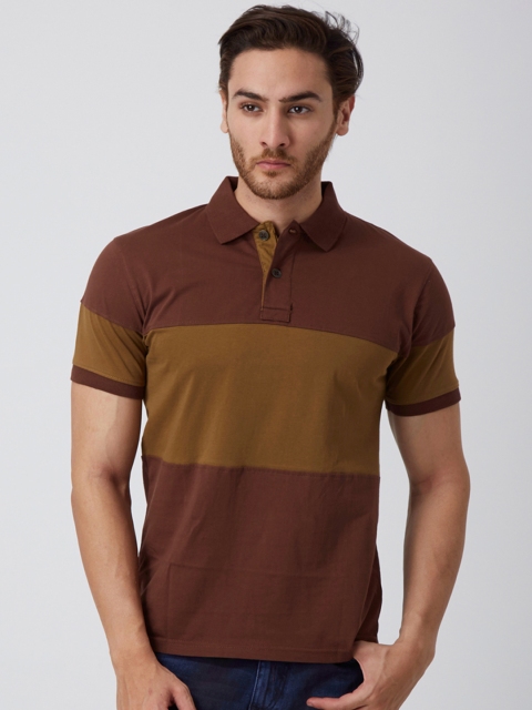 

YAK YAK Men Brown Solid Polo Collar T-shirt