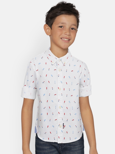 

U.S. Polo Assn. Kids Boys White Regular Fit Printed Casual Shirt