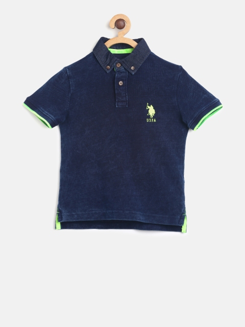 

U.S. Polo Assn. Kids Boys Navy Blue Solid Polo Collar T-shirt