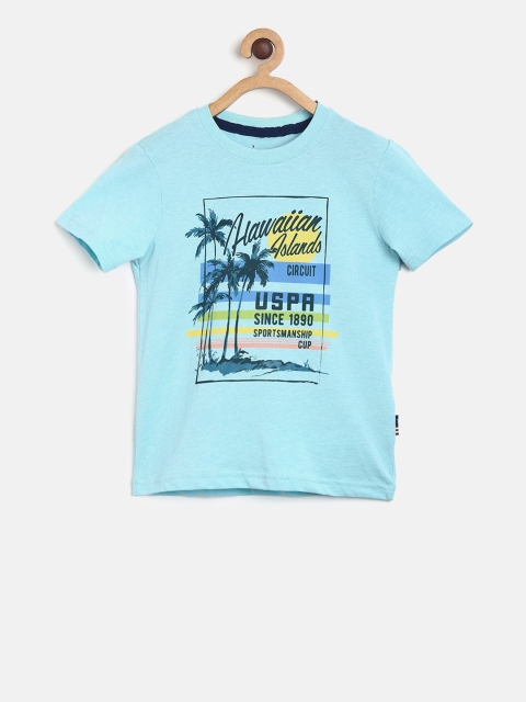 

U.S. Polo Assn. Kids Boys Blue Printed Round Neck T-shirt