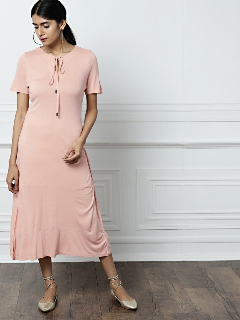 

all about you Women Peach-Coloured Solid A-Line Dress