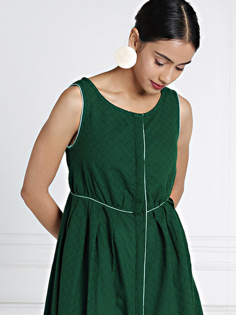 

all about you Women Green Cotton Slub A-Line Kurta